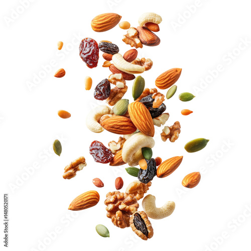 Handful Of Organic Trail Mix With Nuts  isolated on a transparent background