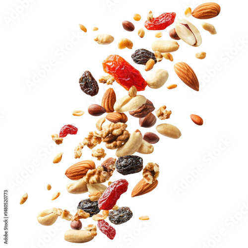 Handful Of Organic Trail Mix With Nuts  isolated on a transparent background