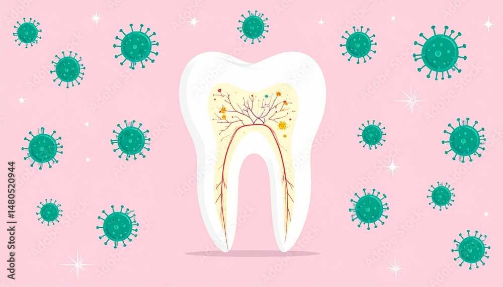 Bacteria tooth infection and teeth decay disease as an unhealthy molar with periodontitis due to poor oral hygiene health as an infectious bacterial concept with Bacteria tooth infection and teeth decay disease as an unhealthy molar with periodontitis due to poor oral hygiene health as an infectious bacterial concept with