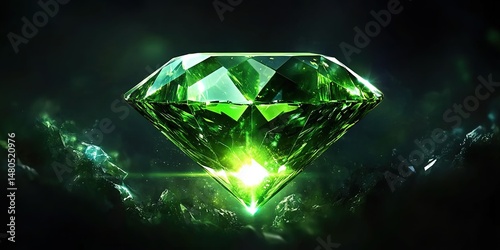 Wallpaper Mural A glowing green gemstone with a radiant light at its center Torontodigital.ca