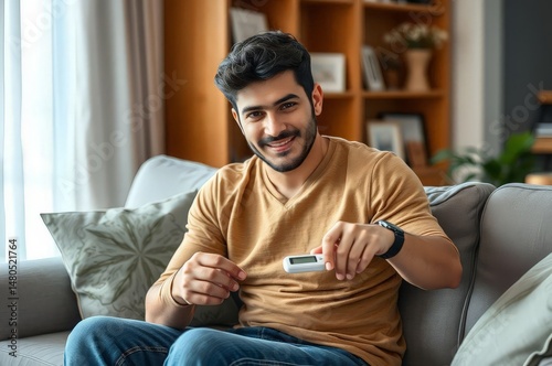 Young Hispanic Man Checking Glucose