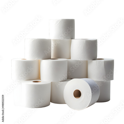 Stack of toilet paper rolls isolated on transparent background