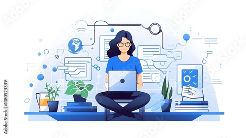 Professional Female Web Designer Working on Website Development Project