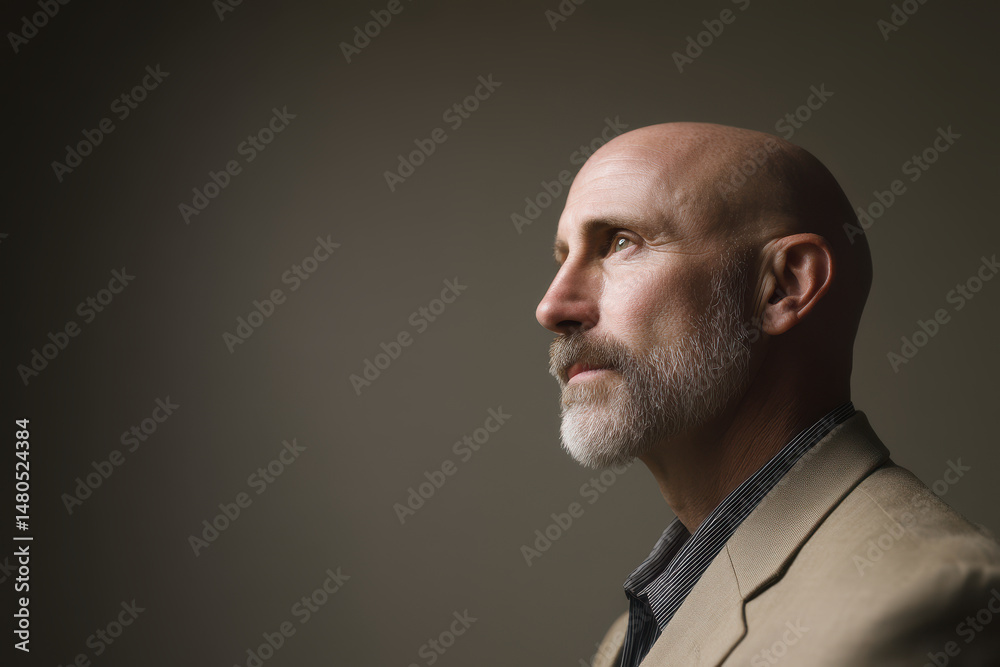 Obraz premium portrait of expeditor on left side of frame showing focused expression