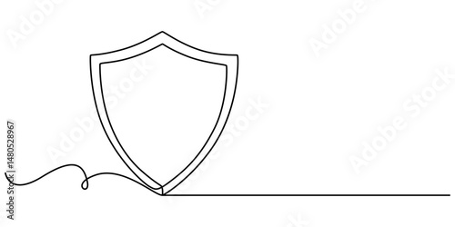 Shield, Protection, Security Continuous Line Icon, Continuous Single Line Drawing of Shield. One Line Protection Symbol for Safety and Insurance Concept, Abstract Guard Icon Vector Illustration. 