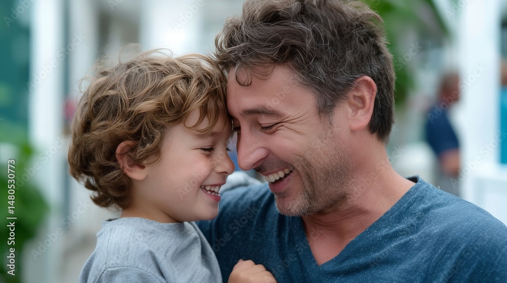 Fototapeta premium Caucasian father and son smiling together