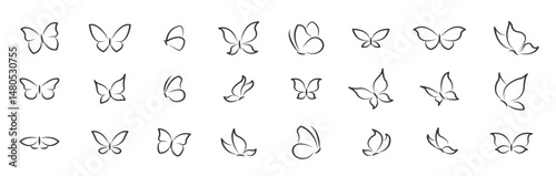 Butterflies collection. Butterfly continuous. Flying butterflies icon set. Vector illustration