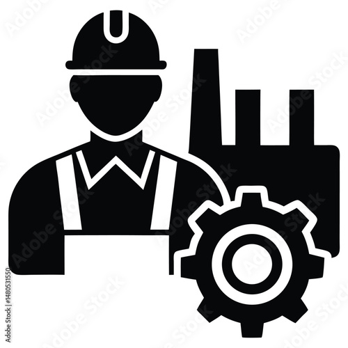 factory worker element isolated gear motor on white background