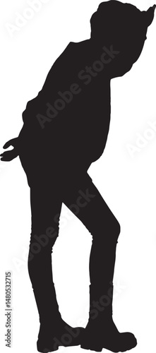  vector silhouette  view of standing woman looking away with hand on forehead