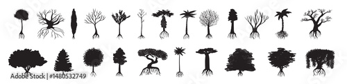 Set of Silhouettes of Trees