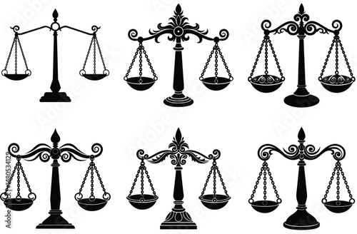 Scales of justice vector icon symbolizes legal balance in court