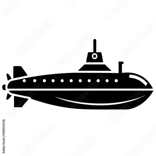 Simple submarine black silhouette vector illustration