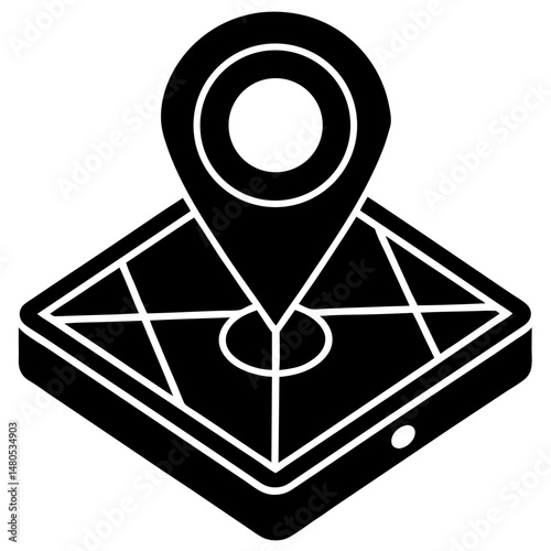 Map location pin on tablet silhouette vector illustration