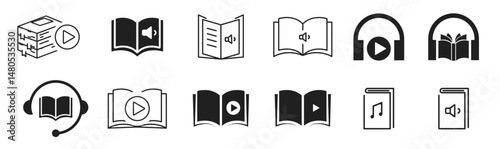 Audiobook icon set. Listen books. Online library concept. Vector illustration