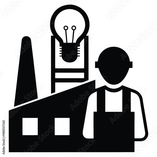Factory worker element isolated light bulb tester on white background
