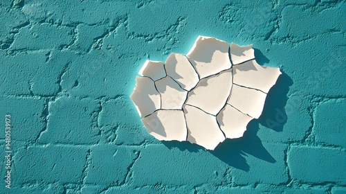 White Paint Peeling From Teal Brick Wall photo