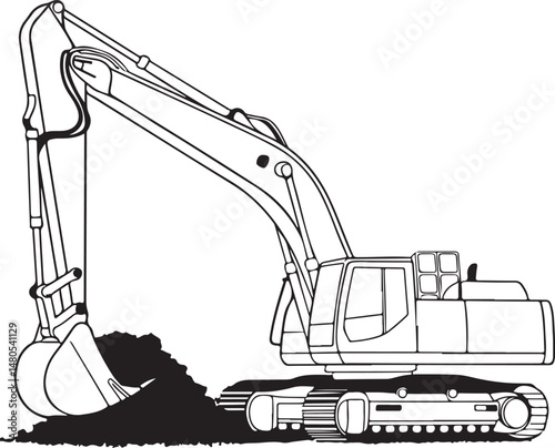 Line Drawing Of A Construction Excavator Silhouette