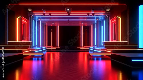 Neon-Lit Stage Corridor