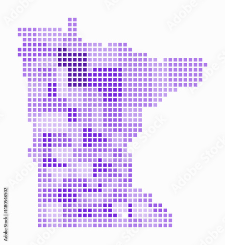 Minnesota dotted map. Digital style map of the state on a white background. Minnesota shape with square dots. Colored dots style. Large size squares. Simple vector illustration.