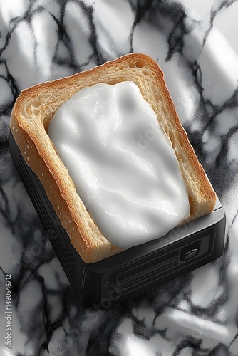 Toasted bread with creamy filling on marble photo