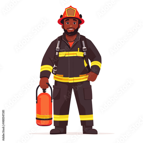 Firefighter character illustration with fire extinguisher