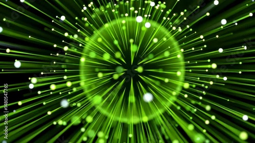 Vivid Green Abstract Sphere Surrounded By Dynamic Rays Of Light Creating A Mesmerizing Visual Effect