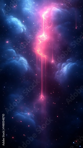 A vibrant cosmic nebula with radiant pink streams.
