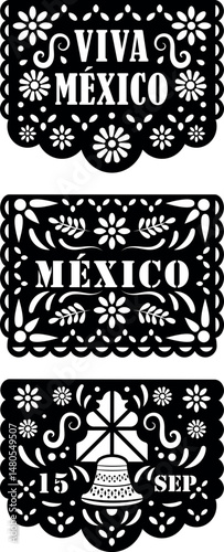 Vector papel picado icono Viva México, fiesta patria