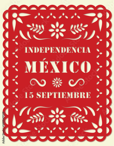 Plantilla papel picado día independencia de México rojo