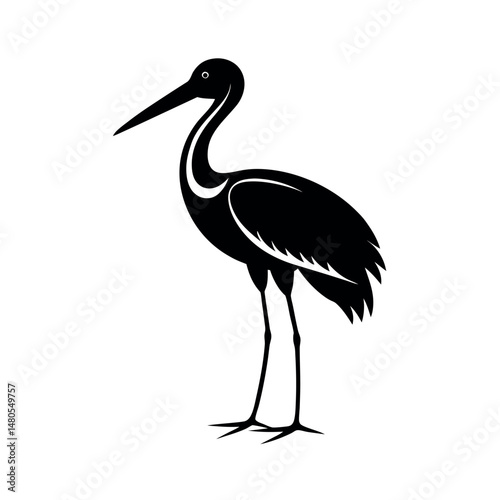 Saddle Billed Stork Bird Silhouette Vector