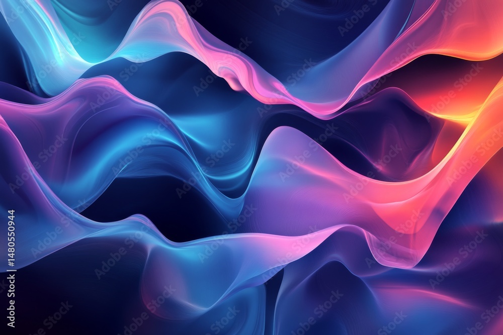 Fototapeta premium A dynamic background of flowing light in vibrant colors, symbolizing speed and technology. The background is dark blue with soft gradients purple hues, feeling of motion and energy.