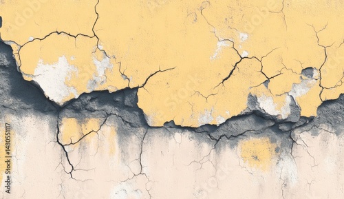 Cracked, textured, yellow-beige wall