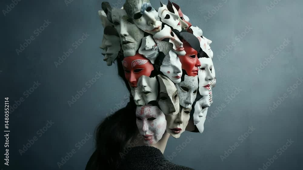 Mask exploration: person evaluates facial expressions, determining ...