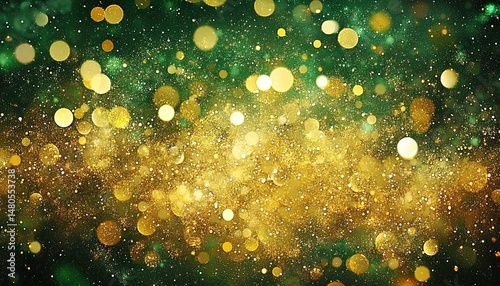 Golden and Green Bokeh Lights Abstract Background