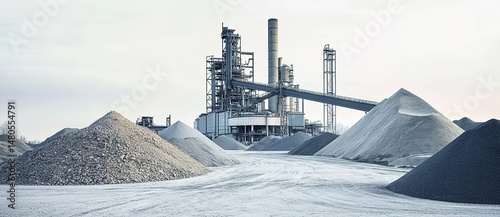 Industrial facility with large piles of gravel and sand