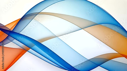 Abstract flowing lines of orange, blue, and gray