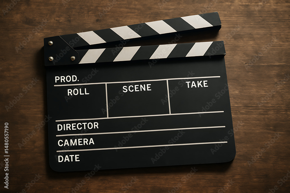 Obraz premium Film Clapperboard on Wooden Surface
