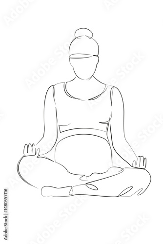 One continuous single drawing line art flat doodle woman, mother, yoga, pregnant, lifestyle, meditating, relaxation. Isolated image hand draw contour on a white background, hand drawn, not AI