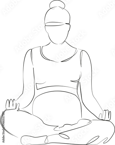 One continuous single drawing line art flat doodle woman, mother, yoga, pregnant, lifestyle, meditating, relaxation. Isolated image hand draw contour on a white background, hand drawn, not AI