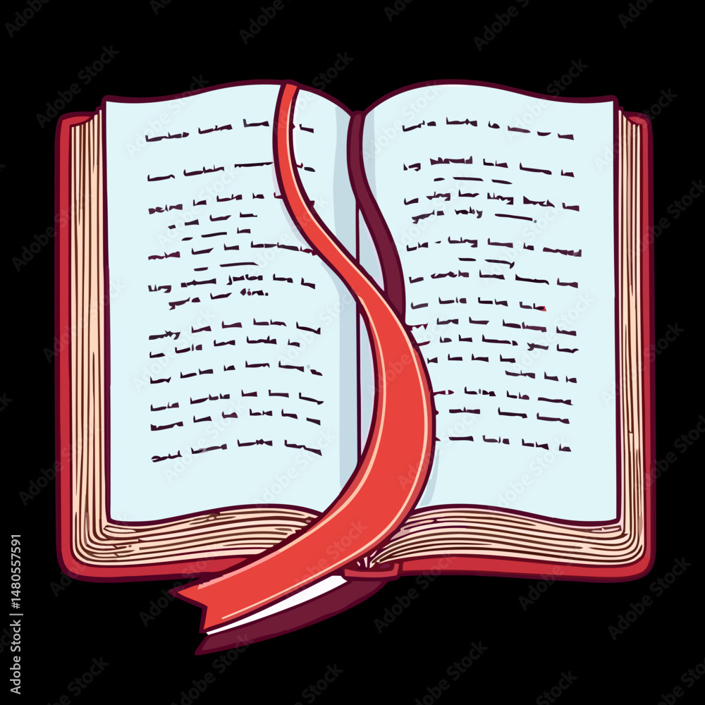 Open Book of Knowledge: An open book, marked with a red ribbon, invites exploration into a world of words, stories, and insights. A visual celebration of literacy, learning.