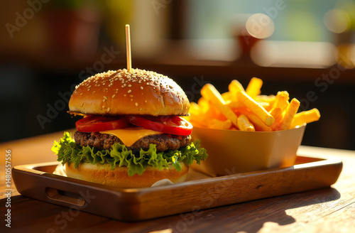 Fast food set with potatoes and burguer