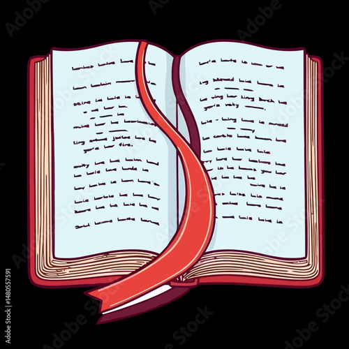 Open Book of Knowledge: An open book, marked with a red ribbon, invites exploration into a world of words, stories, and insights. A visual celebration of literacy, learning.