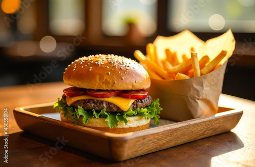 Fast food set with potatoes and burguer