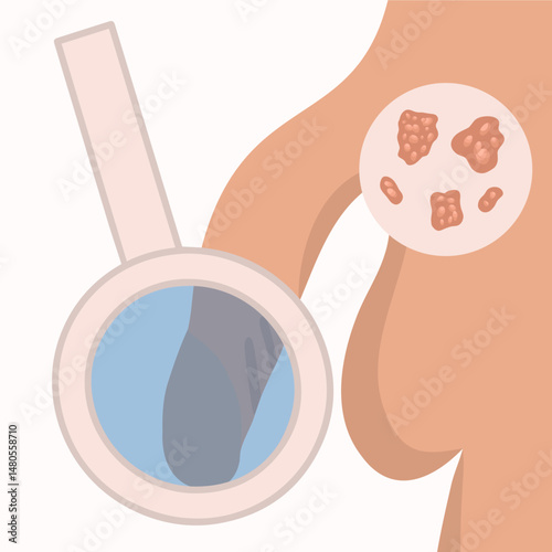 Vector isolated illustration of genital herpes in men. Rash of genital herpes.