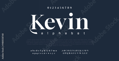 Kevin Lettering Minimalist Fashion. Elegant alphabet letters serif font and number. Typography fonts regular uppercase, lowercase.