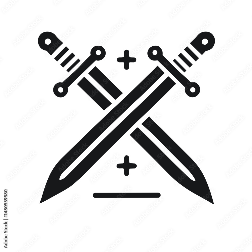 Obraz premium Crossed swords icon in vector style with minimalist design 