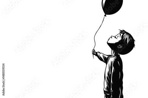 Silhouette of a Child Reaching for a Balloon
