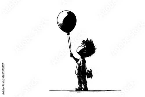 Silhouette of a Child Reaching for a Balloon