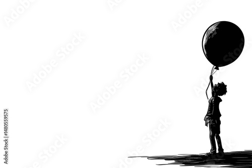 Silhouette of a Child Reaching for a Balloon