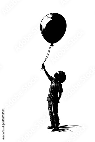 Silhouette of a Child Reaching for a Balloon